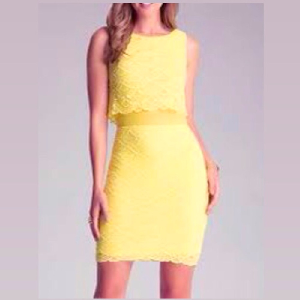 BEBE Bodycon Yellow Lace Summer Cocktail Dress Small
